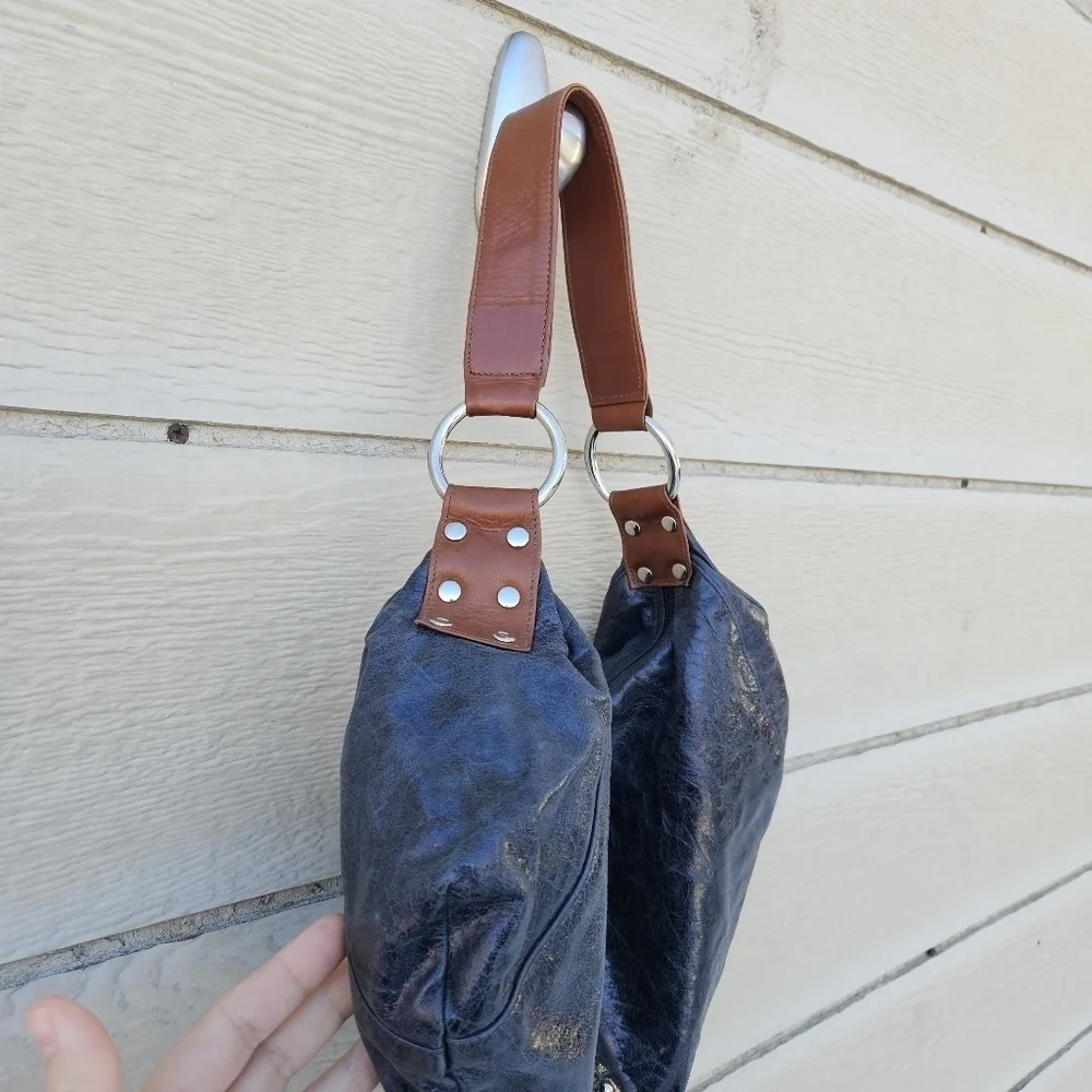 Miss Mak Designs leather hobo bag colorshift gray purple blue